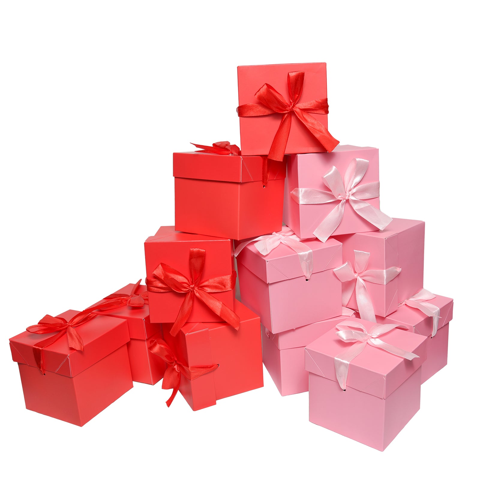 6 Pcs Pink & 6 Pcs Red Gift Boxes with Lids for Birthdays, Easter,Father's Day, Women's Day,Graduation and All Occasions, (12-Count, Finished Size 4'' x 4''x 4'')