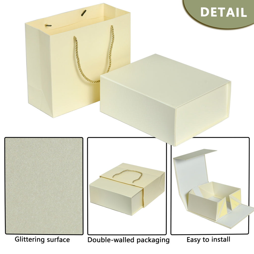 Luxury Gift Boxes with Lids for Presents Magnetic Closure Rectangle Collapsible for Christmas, Halloween, Birthday,Valentine's Day Gift Packging (Beige)