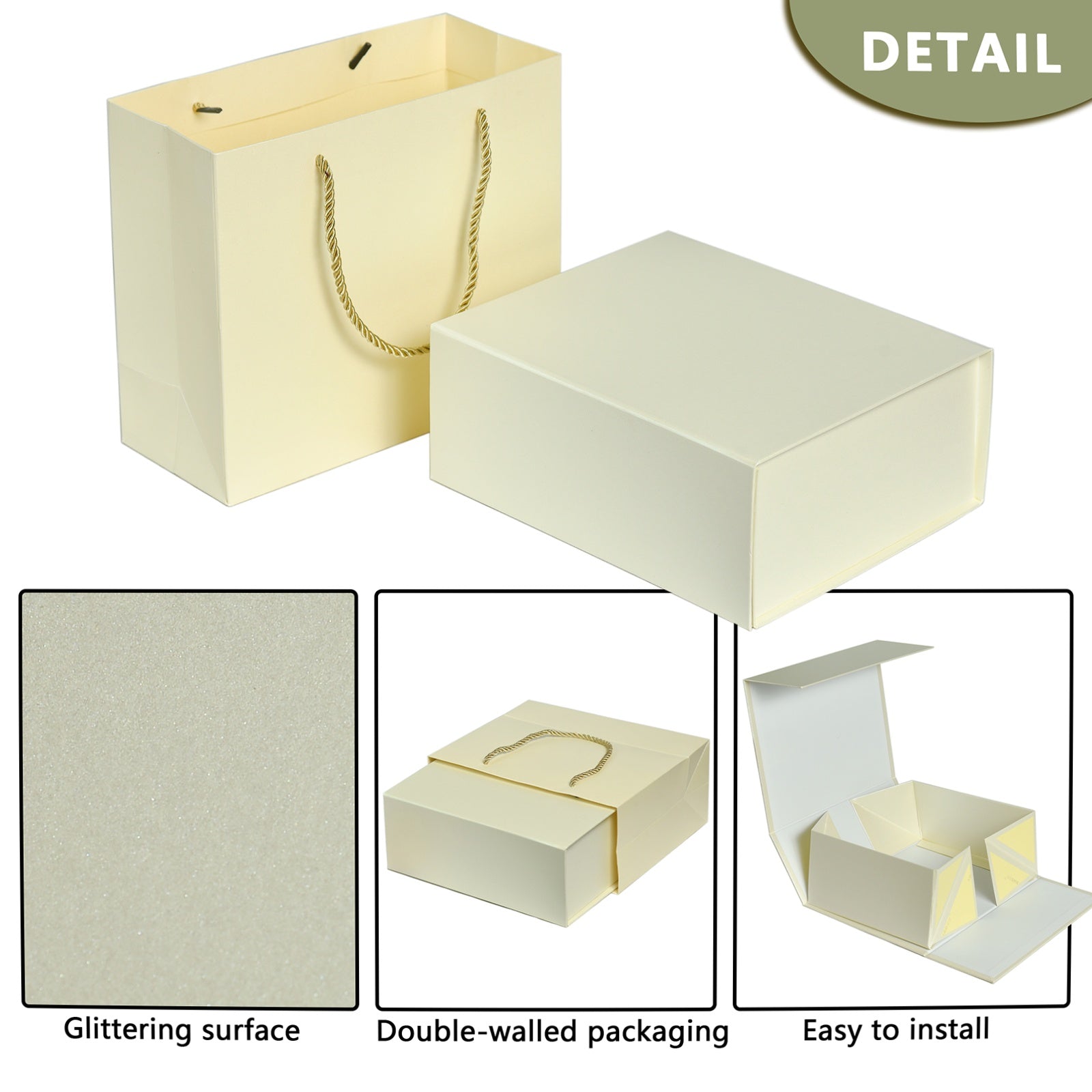 Luxury Gift Boxes with Lids for Presents Magnetic Closure Rectangle Collapsible for Christmas, Halloween, Birthday,Valentine's Day Gift Packging (Beige)