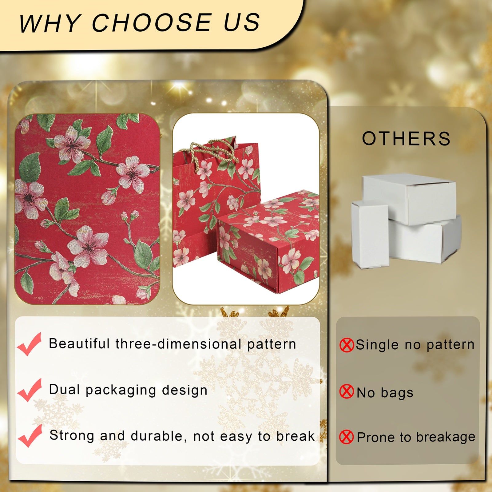 Luxurious Gift Box 9.8"x7.9"x4" Magnetic Closure Rectangle Collapsible Box for Christmas,Valentine's Day and Anniversaries