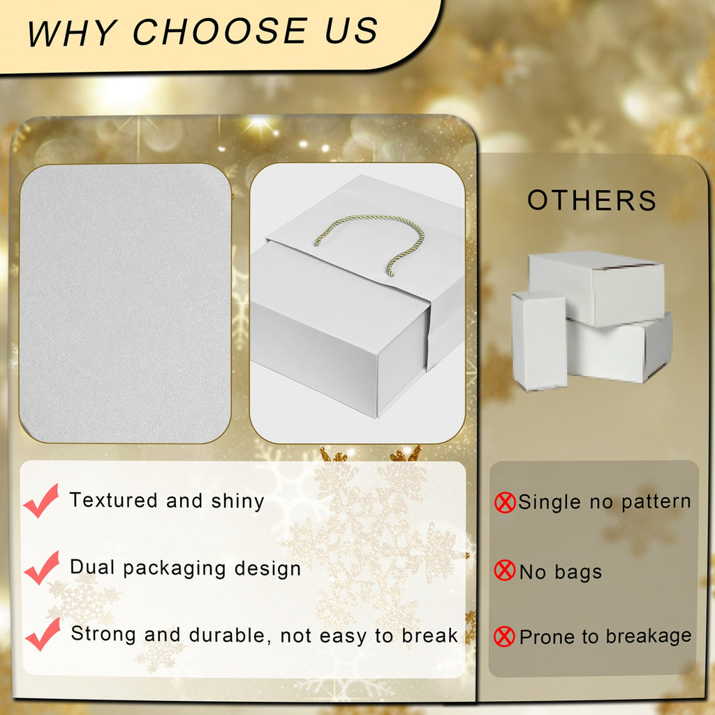 Luxury Gift Box with Lid Magnetic Closure Rectangle Collapsible for Christmas, Halloween, Birthday,Valentine's Day Gift Packging (White)