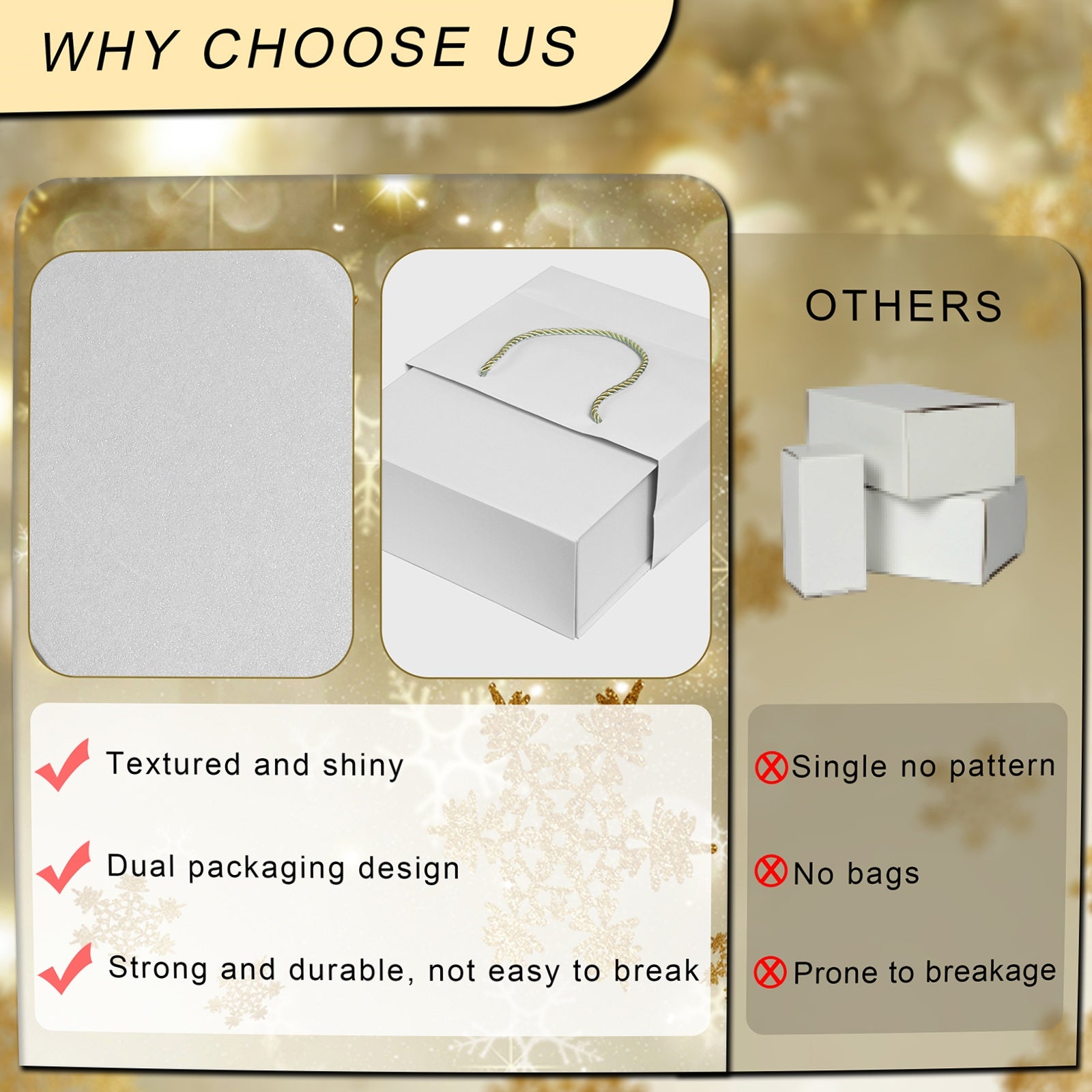 Luxury Gift Box with Lid Magnetic Closure Rectangle Collapsible for Christmas, Halloween, Birthday,Valentine's Day Gift Packging (White)