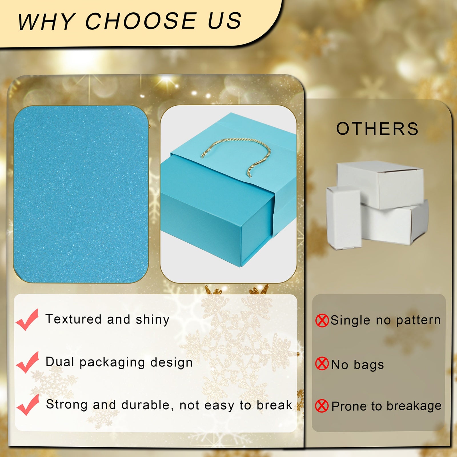 Luxury Gift Box with Lids Magnetic Closure Rectangle Collapsible for Christmas, Halloween, Birthday,Valentine's Day Gift Packging (Blue)