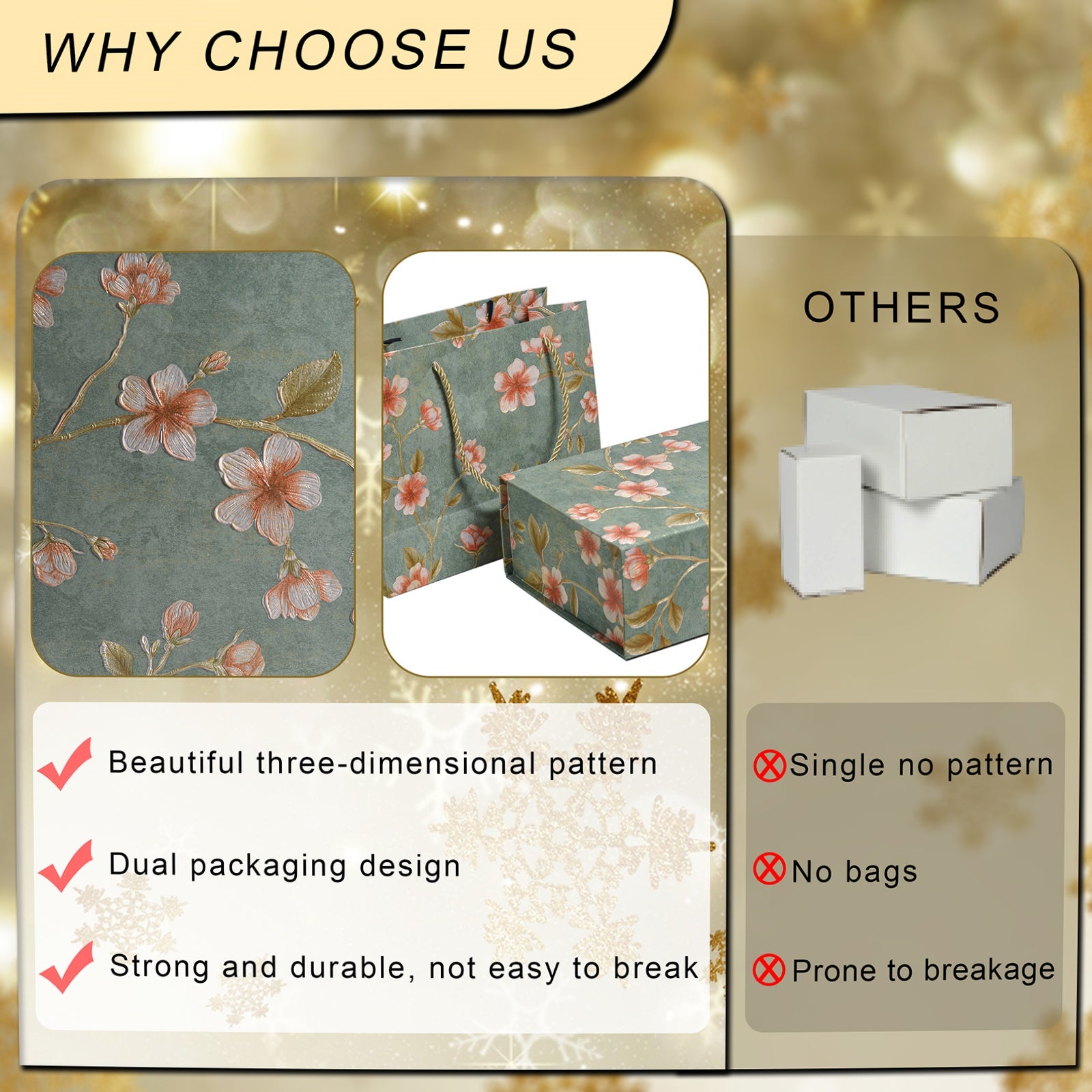 Luxurious Gift Box,9.8"x7.9"x4" Magnetic Closure Rectangle Collapsible Box for Christmas,Valentine's Day and Anniversaries