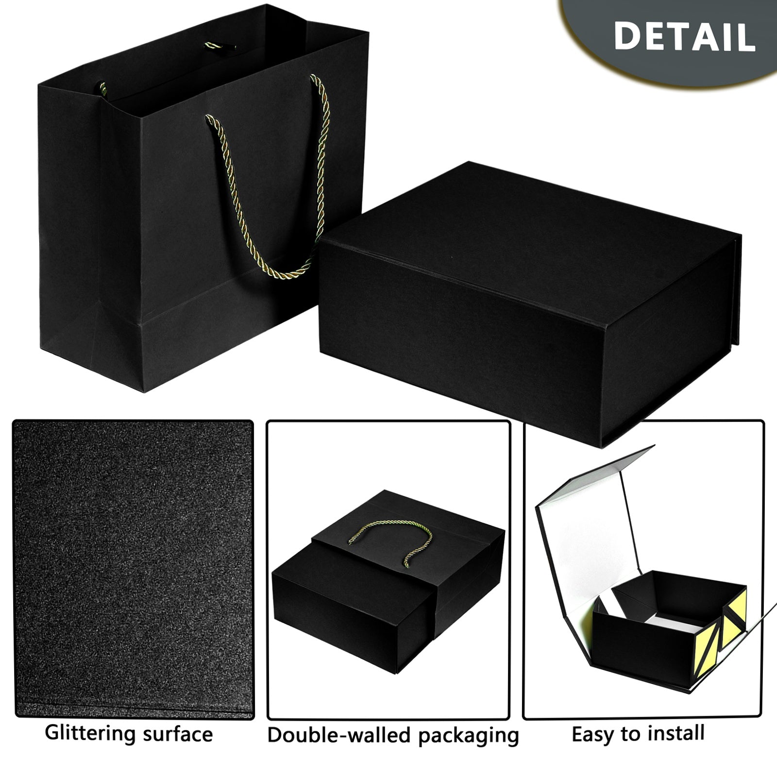 Luxury Gift Boxes with Lids Magnetic Closure Rectangle Collapsible for Christmas, Halloween, Birthday,Valentine's Day Gift Packging (Black)