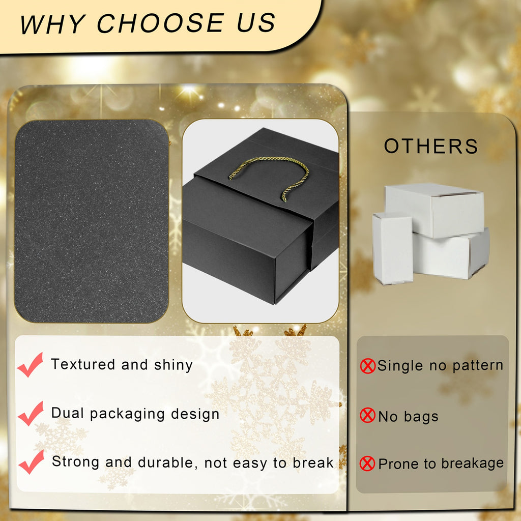 Luxury Gift Boxes with Lids Magnetic Closure Rectangle Collapsible for Christmas, Halloween, Birthday,Valentine's Day Gift Packging (Black)