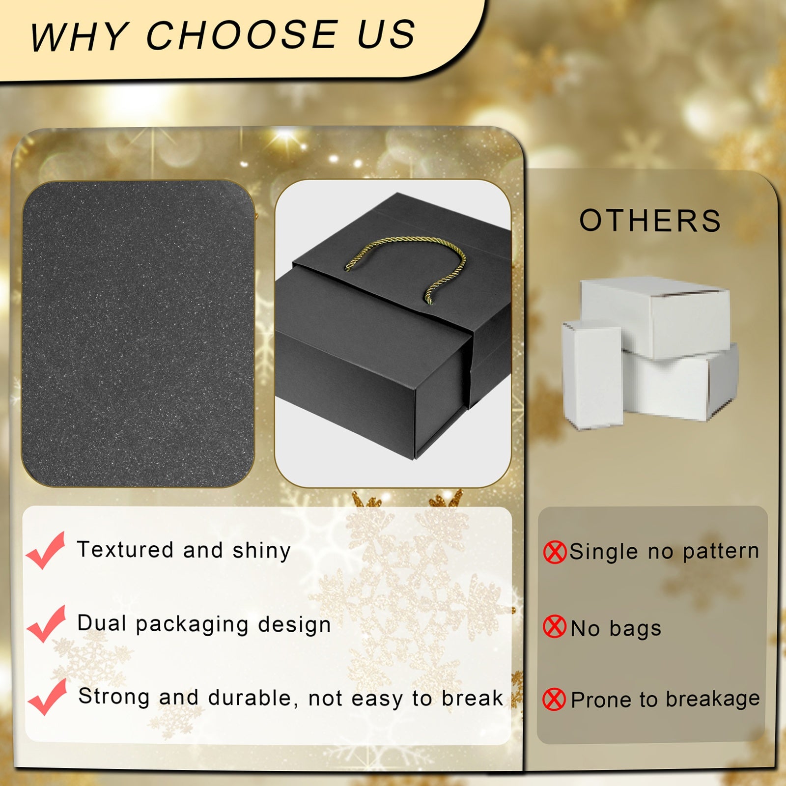 Luxury Gift Boxes with Lids Magnetic Closure Rectangle Collapsible for Christmas, Halloween, Birthday,Valentine's Day Gift Packging (Black)