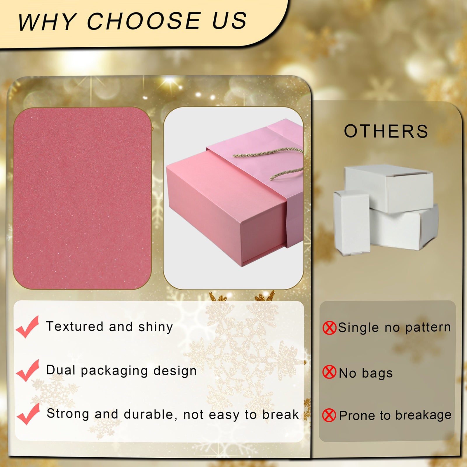 Luxury Gift Box with Lid Magnetic Closure Rectangle Collapsible for Christmas, Halloween, Birthday,Valentine's Day Gift Packging (Pink)