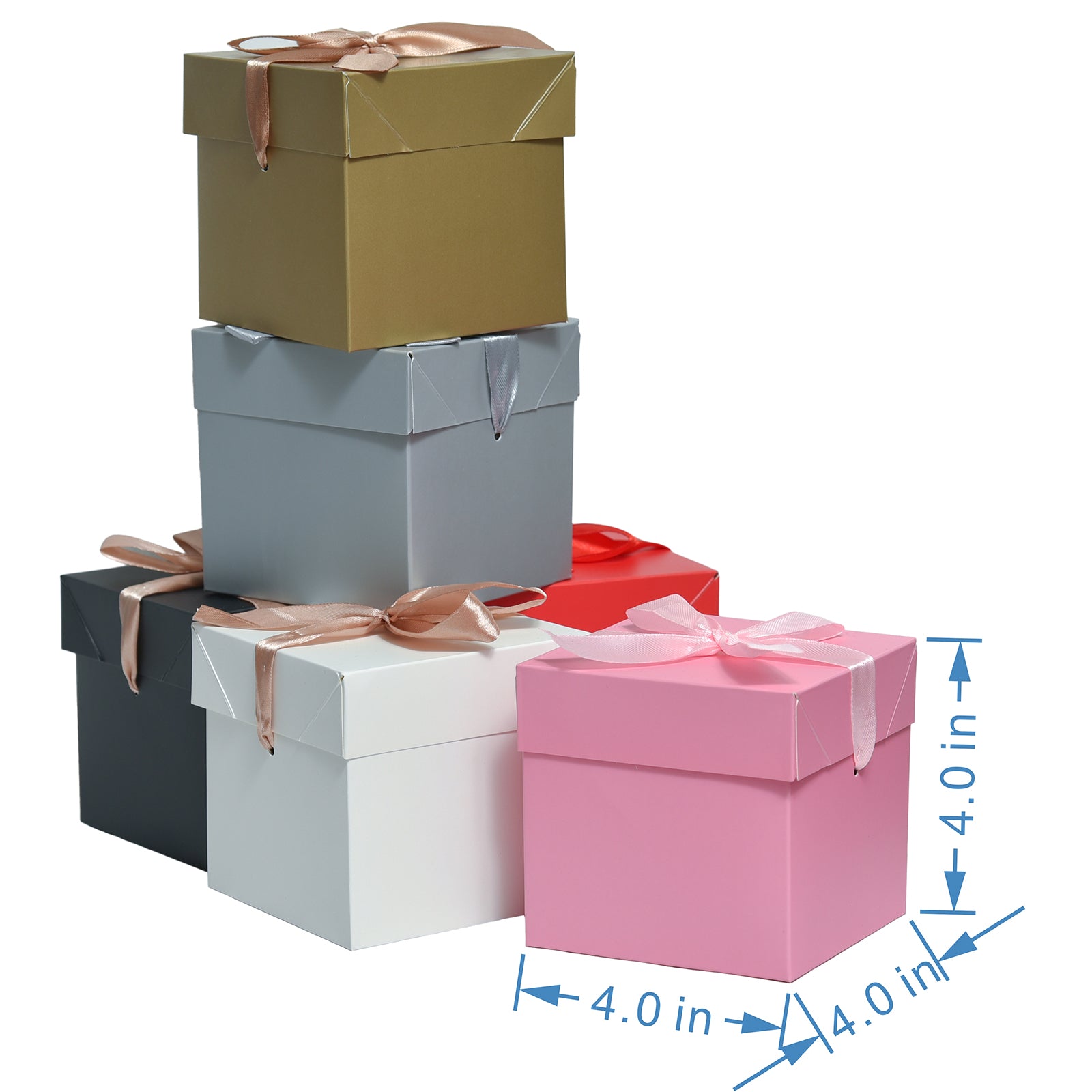 12 Pcs Mixed Color Gift Boxes with Lids, 6 Color Squared Boxes for Birthday Wedding Party (Multicolor, 4x4x4 Inch)