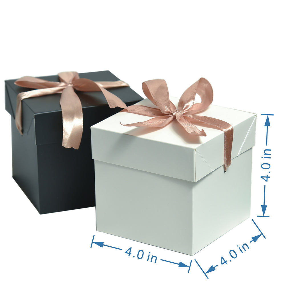 6 Pcs White &6 Pcs Black Gift Boxes with Lids and ribbons, Small Gift Boxes for Christmas Gift Box, New Year Gift Box (Black & White, 4x4x4 Inch)