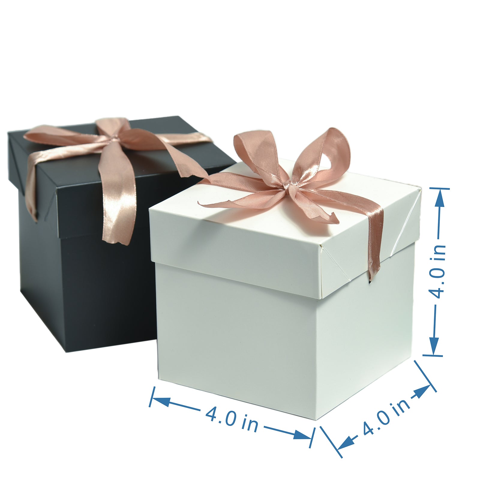 6 Pcs White &6 Pcs Black Gift Boxes with Lids and ribbons, Small Gift Boxes for Christmas Gift Box, New Year Gift Box (Black & White, 4x4x4 Inch)