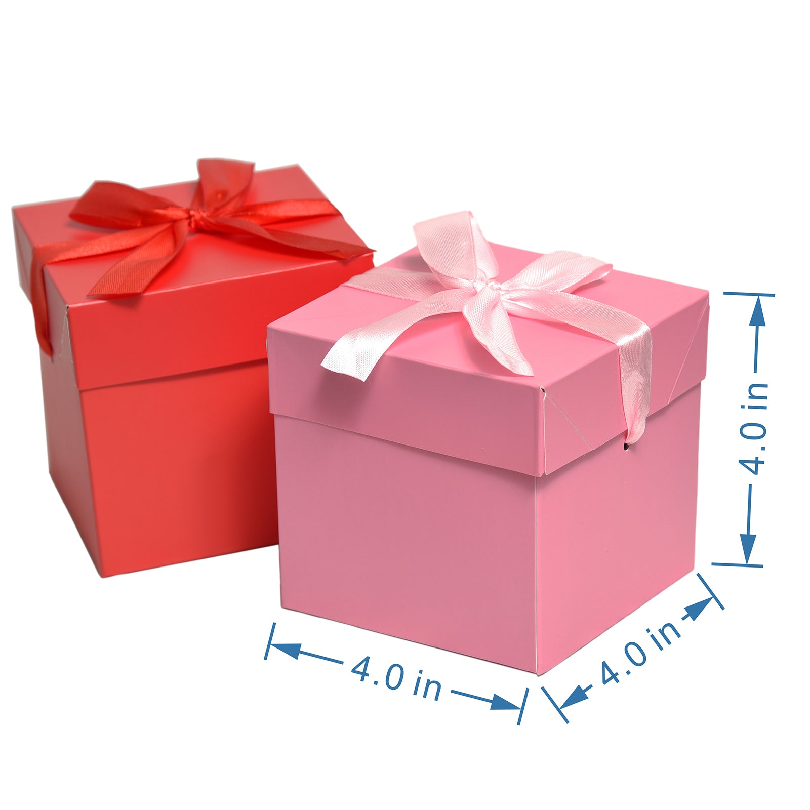 6 Pcs Pink & 6 Pcs Red Gift Boxes with Lids for Birthdays, Easter,Father's Day, Women's Day,Graduation and All Occasions, (12-Count, Finished Size 4'' x 4''x 4'')