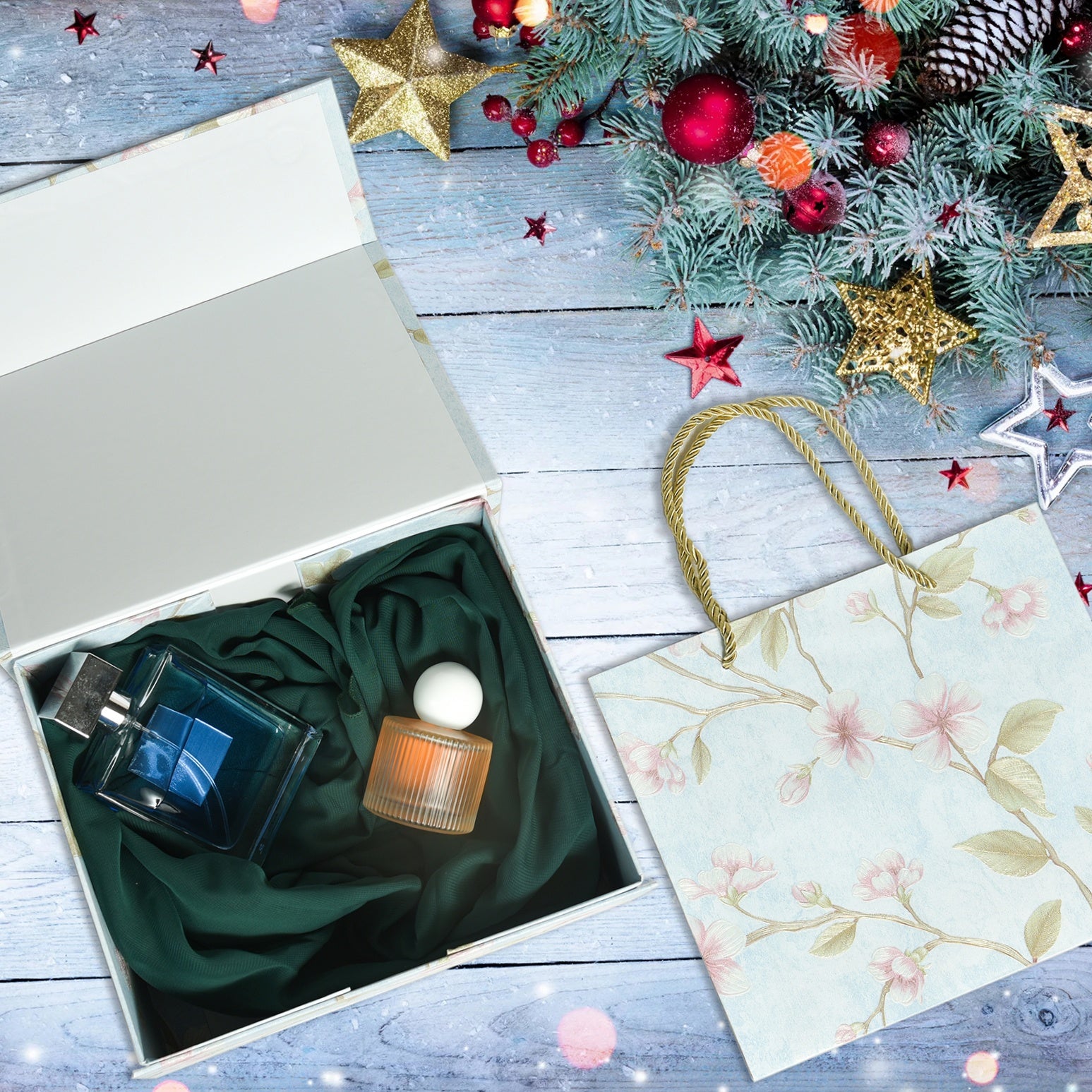 Gift Box 9.8"x7.9"x4", Magnetic Closure Rectangle Collapsible Box for Christmas,Valentine's Day and Anniversaries