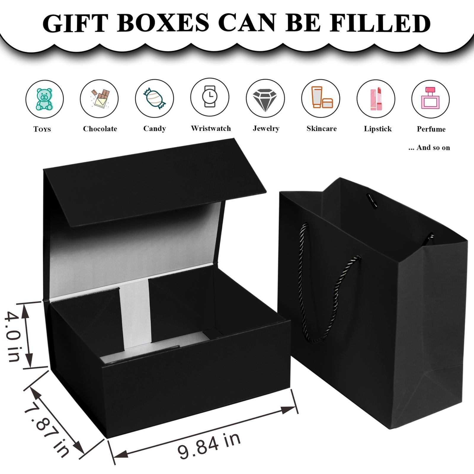 Luxury Gift Boxes with Lids Magnetic Closure Rectangle Collapsible for Christmas, Halloween, Birthday,Valentine's Day Gift Packging (Black)