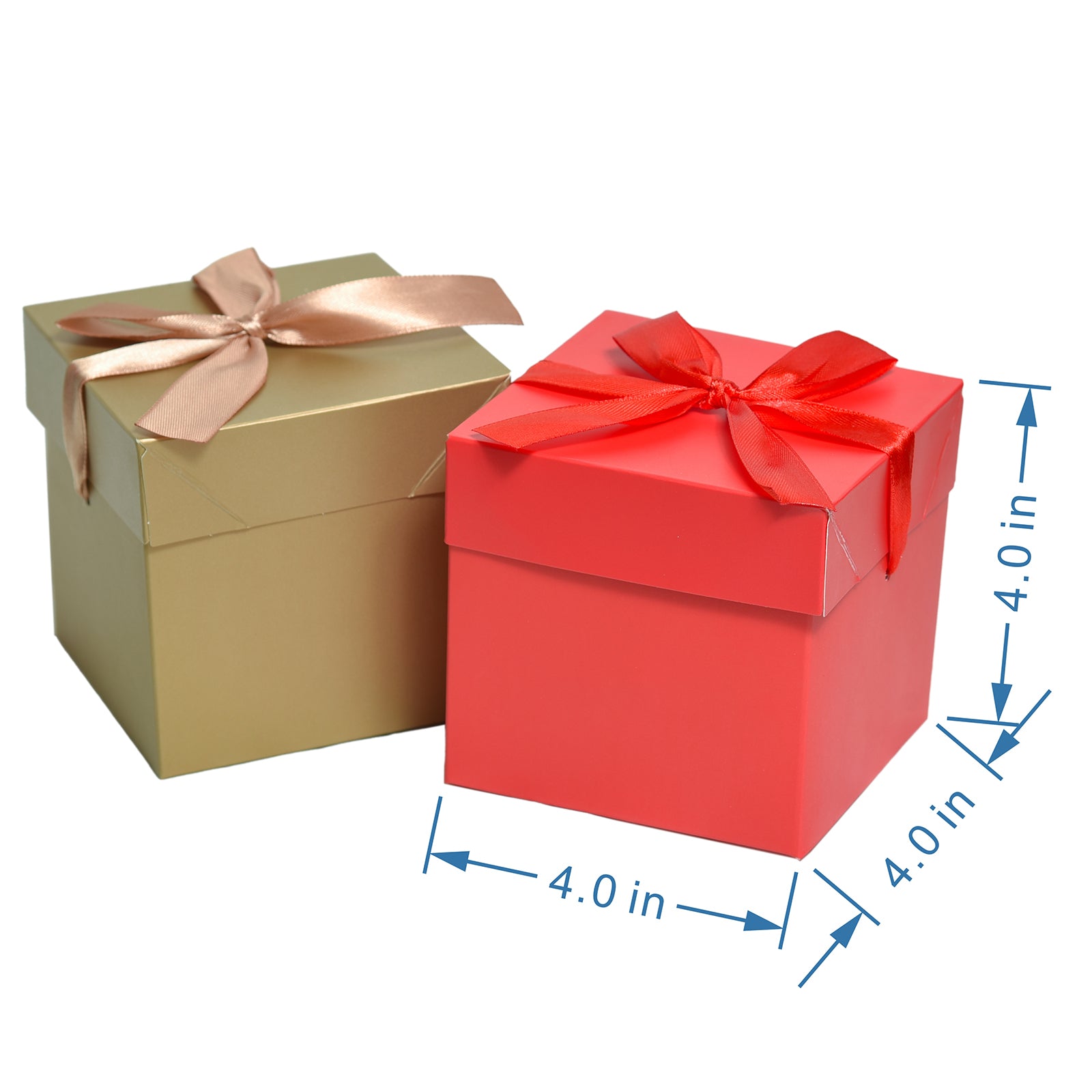 6 Gold &6 Red Gift Boxes with Lids,Beautiful Squared Boxes with Lids Perfect for Weddings, Birthday, Graduations, Holidays, Christmas, Valentines Day (Gold & Red, 4x4x4 Inch,Pack of 12))