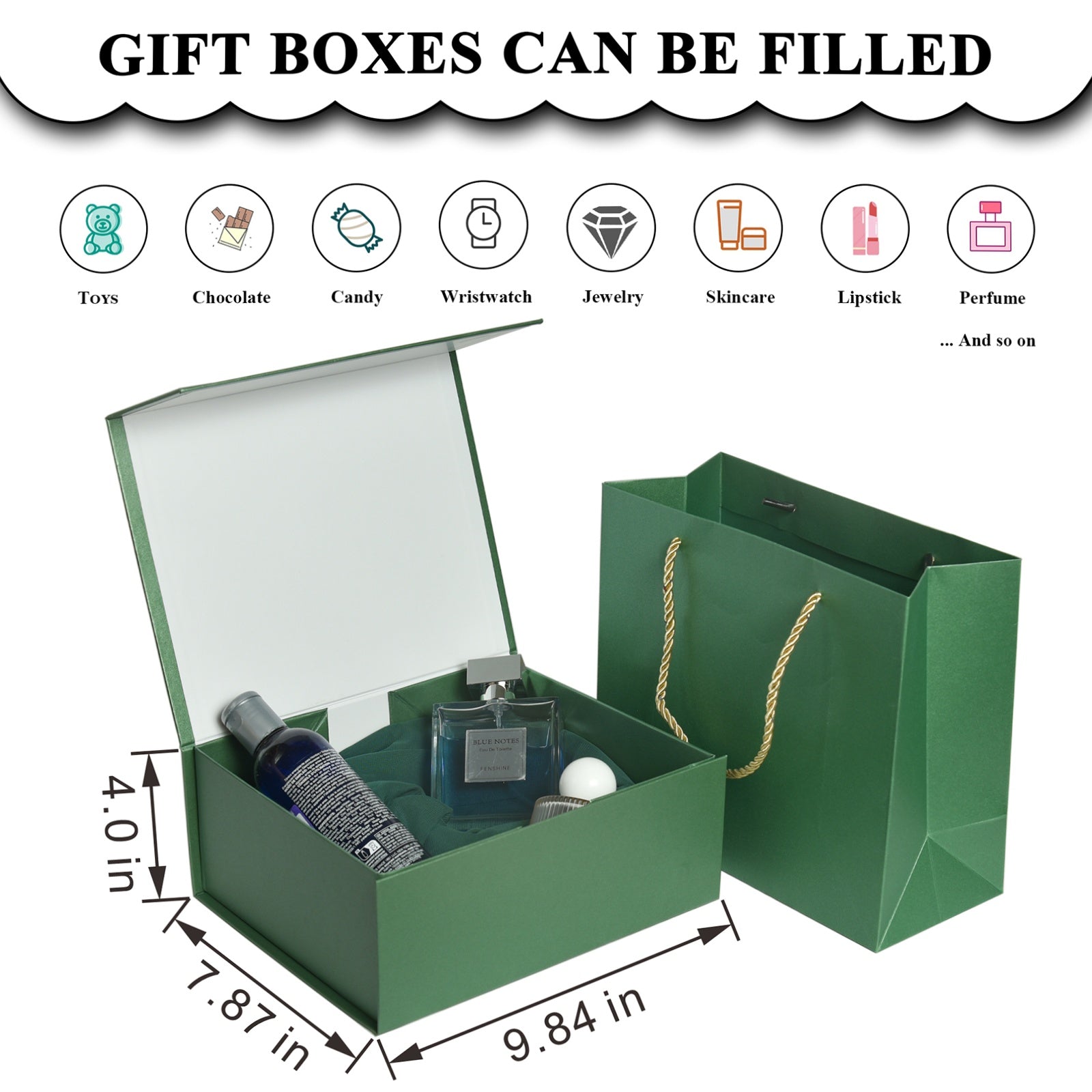 Luxury Gift Box with Lid,Magnetic Closure Rectangle Collapsible for Christmas, Halloween, Birthday,Valentine's Day Gift Packging(Green)H