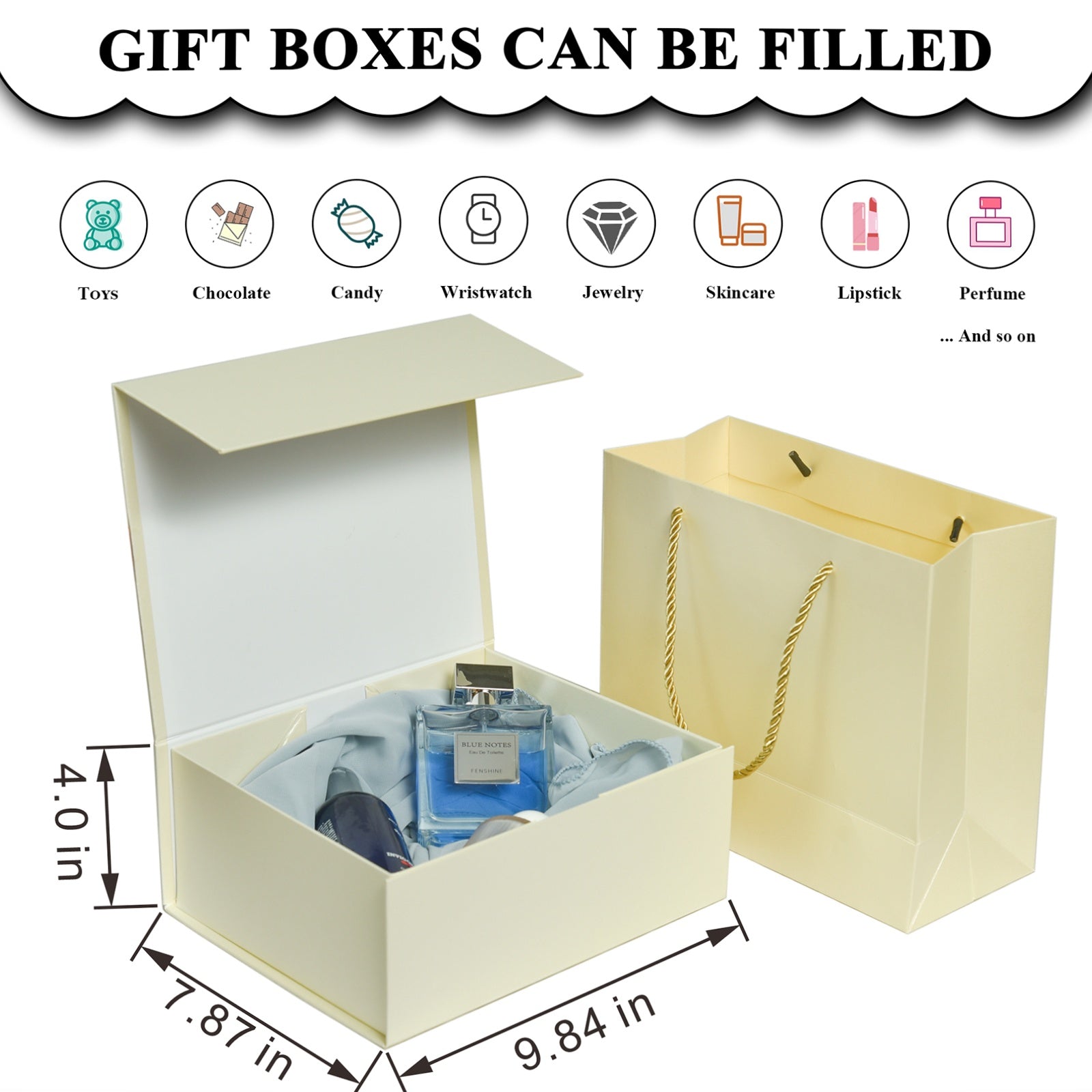 Luxury Gift Boxes with Lids for Presents Magnetic Closure Rectangle Collapsible for Christmas, Halloween, Birthday,Valentine's Day Gift Packging (Beige)