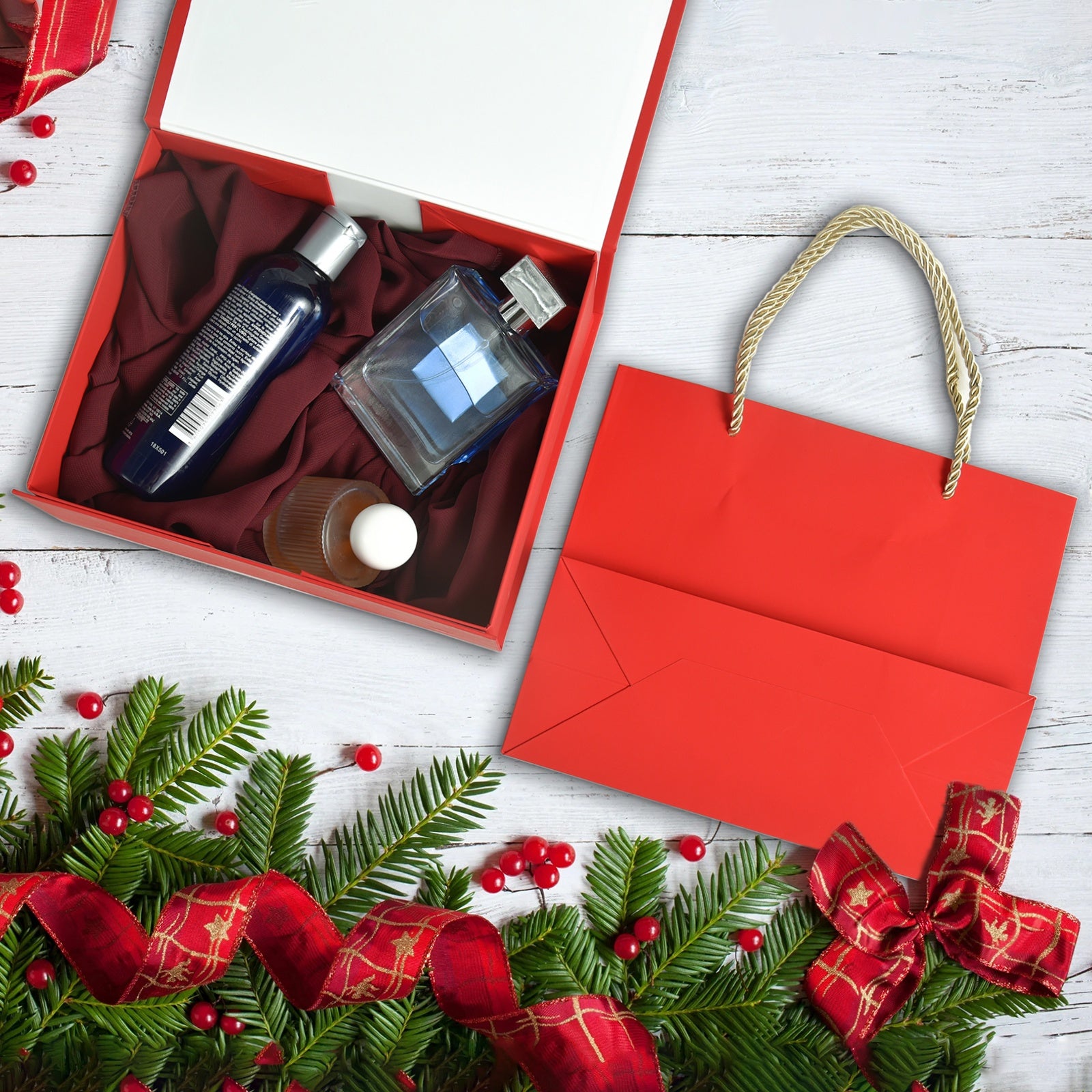Luxury Gift Box with Lids Magnetic Closure Rectangle Collapsible for Christmas, Halloween, Birthday,Valentine's Day Gift Packging (Red)