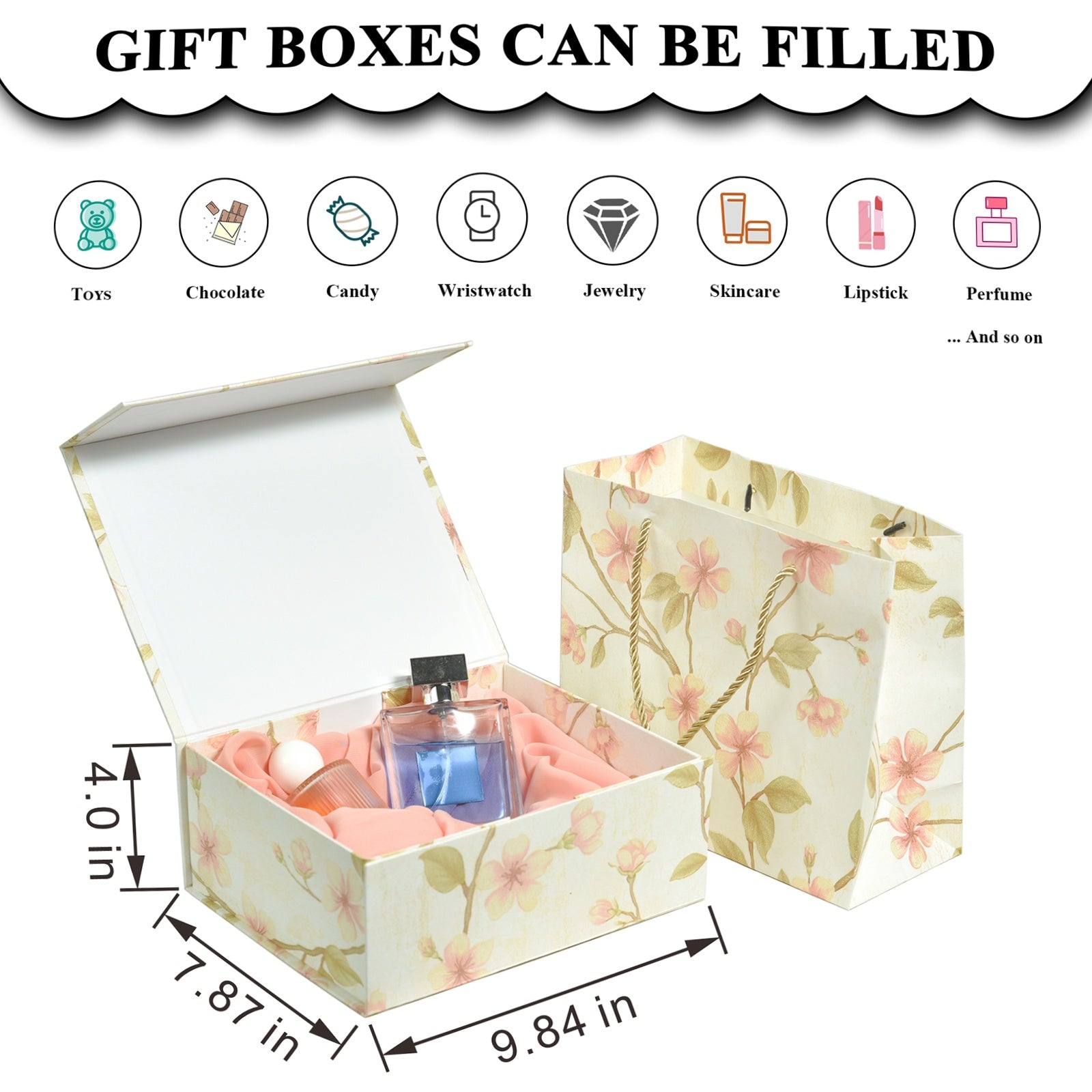Gift Box 9.8"x7.9"x4", Magnetic Closure Rectangle Collapsible Box for Christmas,Valentine's Day and Anniversaries