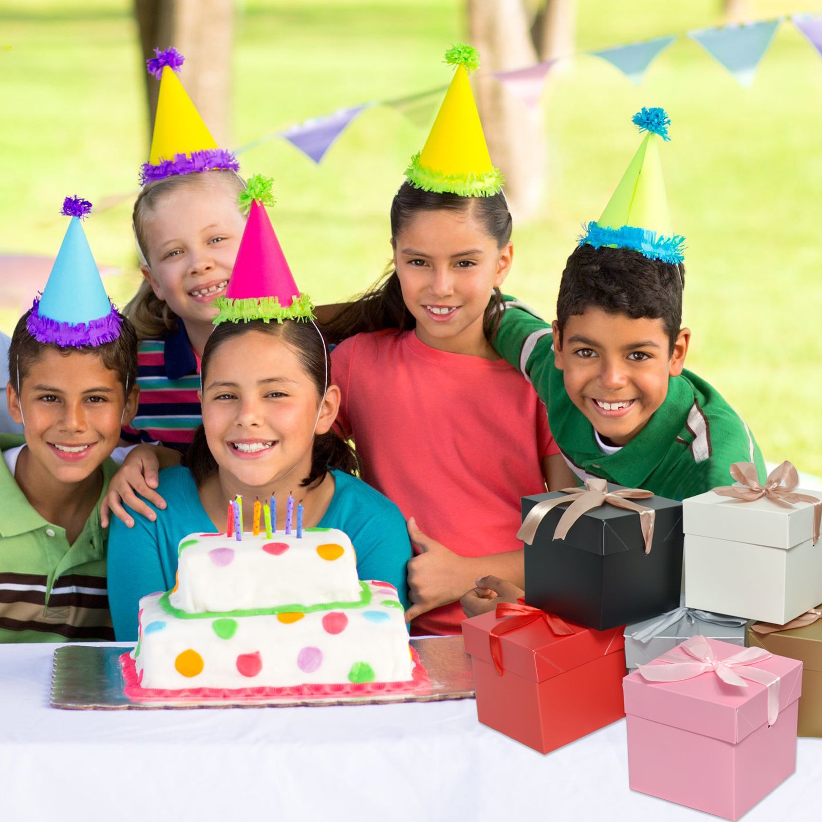 12 Pcs Mixed Color Gift Boxes with Lids, 6 Color Squared Boxes for Birthday Wedding Party (Multicolor, 6x6x6 Inch)