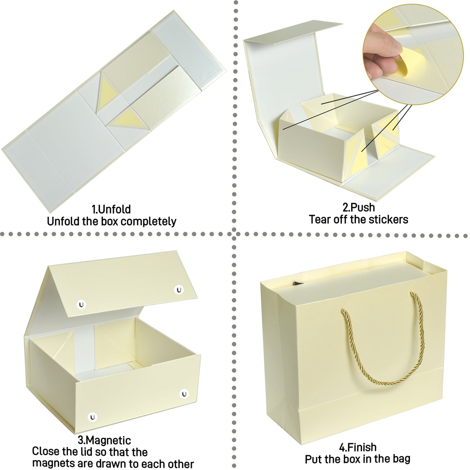 Luxury Gift Boxes with Lids for Presents Magnetic Closure Rectangle Collapsible for Christmas, Halloween, Birthday,Valentine's Day Gift Packging (Beige)