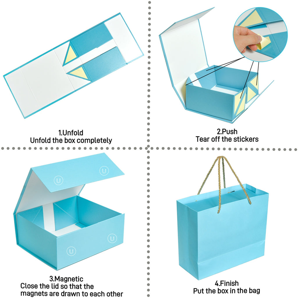Luxury Gift Box with Lids Magnetic Closure Rectangle Collapsible for Christmas, Halloween, Birthday,Valentine's Day Gift Packging (Blue)