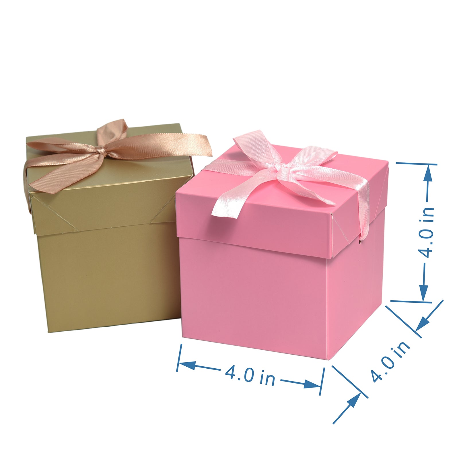 6 Gold & 6 Pink Gift Boxes with Lids,12 Pcs Beautiful Squared Boxes with Ribbons and Lids Perfect for Christmas Gift Box, New Year Gift Box（4x4x4 Inch)