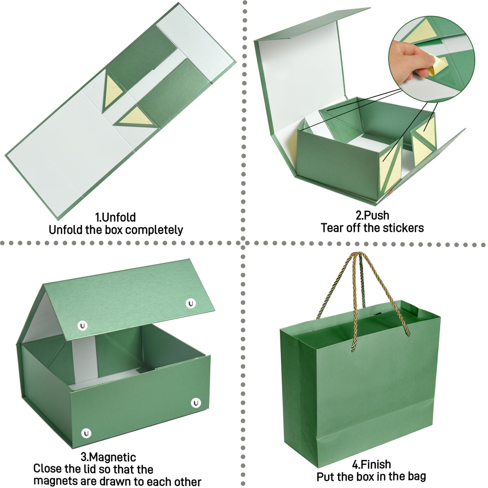 Luxury Gift Box with Lid,Magnetic Closure Rectangle Collapsible for Christmas, Halloween, Birthday,Valentine's Day Gift Packging(Green)H