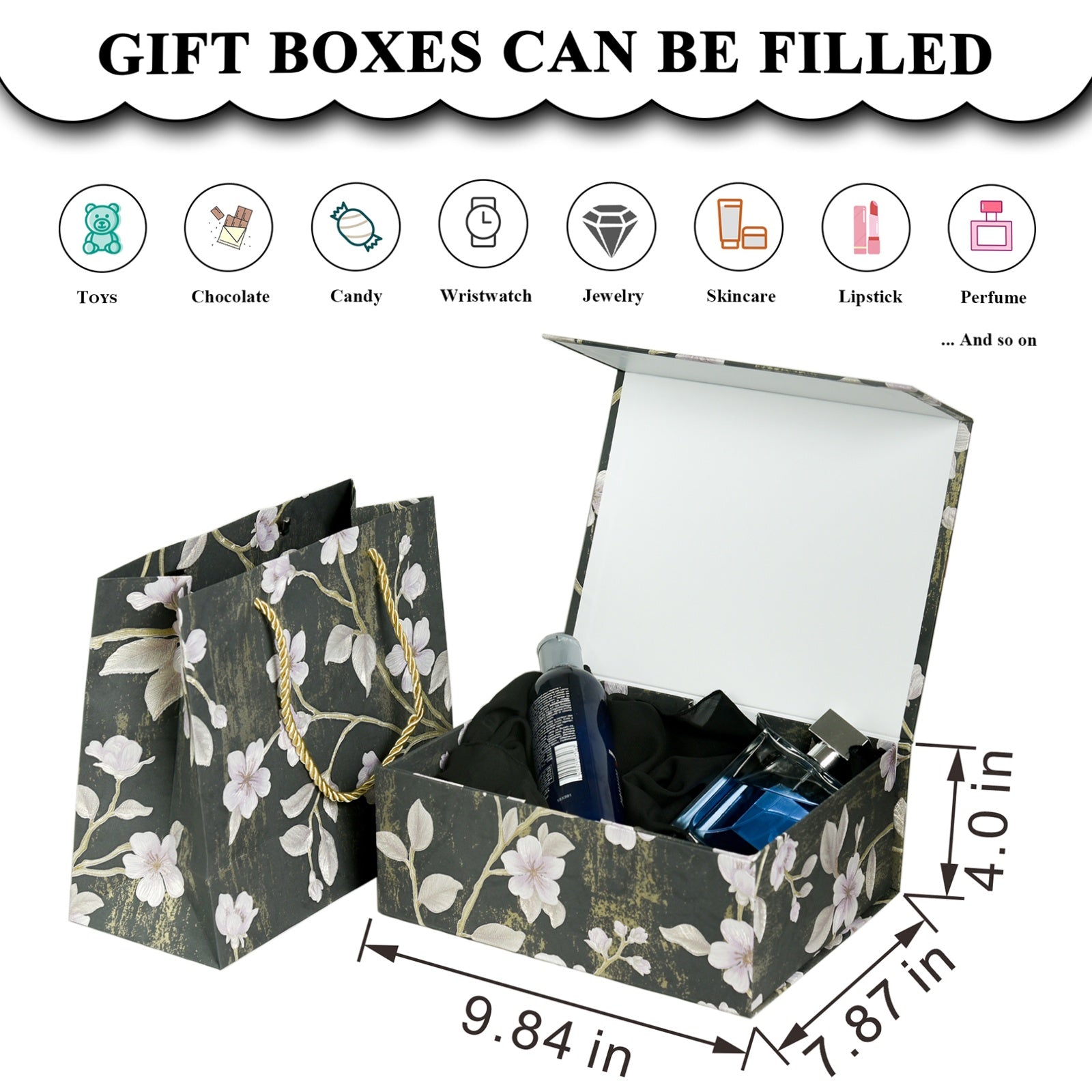 Gift Box 9.8"x7.9"x4" Magnetic Closure Rectangle Collapsible Box for Christmas,Valentine's Day and Anniversaries