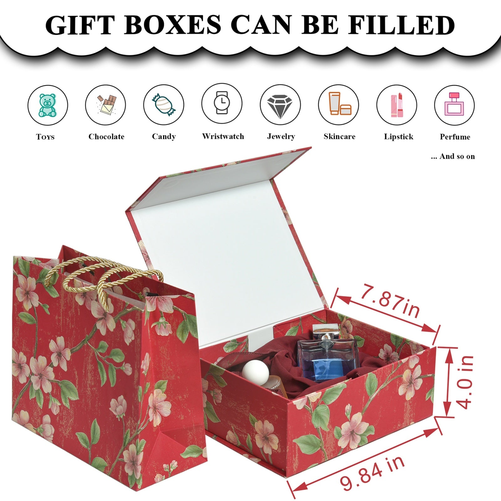 Luxurious Gift Box 9.8"x7.9"x4" Magnetic Closure Rectangle Collapsible Box for Christmas,Valentine's Day and Anniversaries