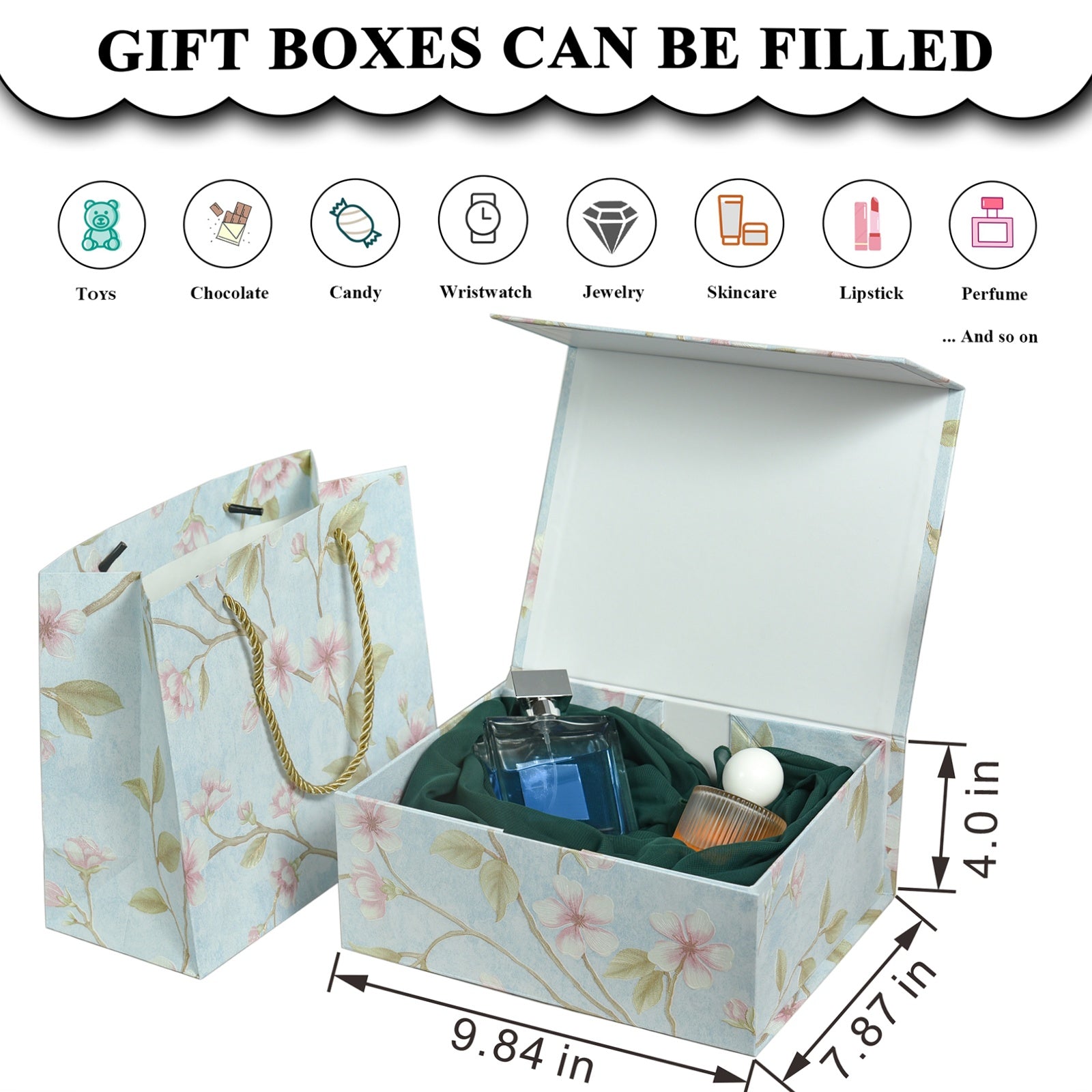 Gift Box 9.8"x7.9"x4", Magnetic Closure Rectangle Collapsible Box for Christmas,Valentine's Day and Anniversaries