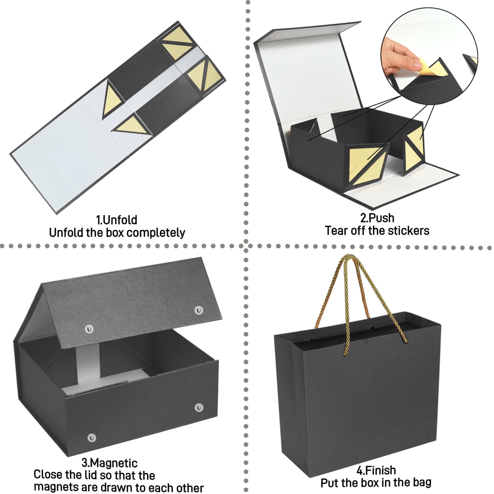 Luxury Gift Boxes with Lids Magnetic Closure Rectangle Collapsible for Christmas, Halloween, Birthday,Valentine's Day Gift Packging (Black)