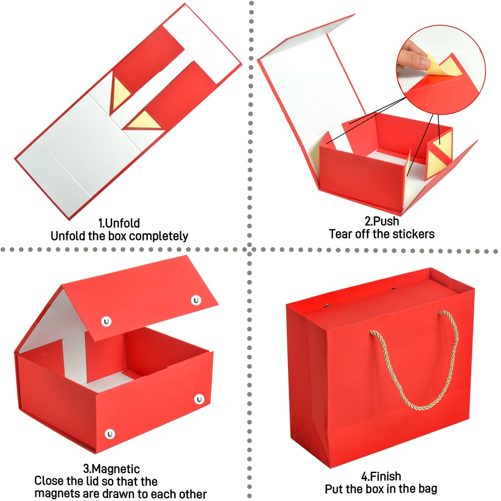 Luxury Gift Box with Lids Magnetic Closure Rectangle Collapsible for Christmas, Halloween, Birthday,Valentine's Day Gift Packging (Red)