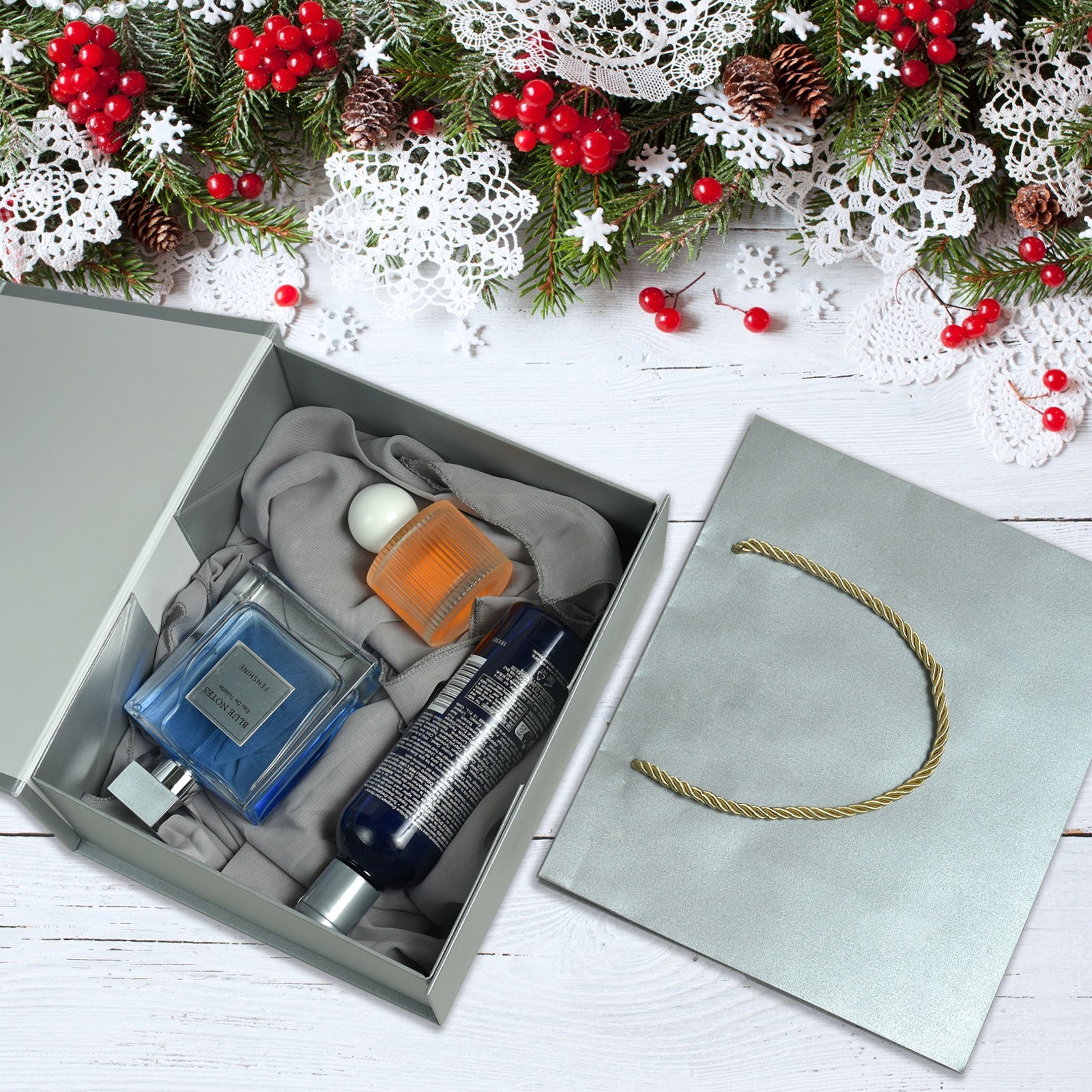 Luxury Gift Box with Lid Magnetic Closure Rectangle Collapsible for Christmas, Halloween, Birthday,Valentine's Day Gift Packging(Silver)