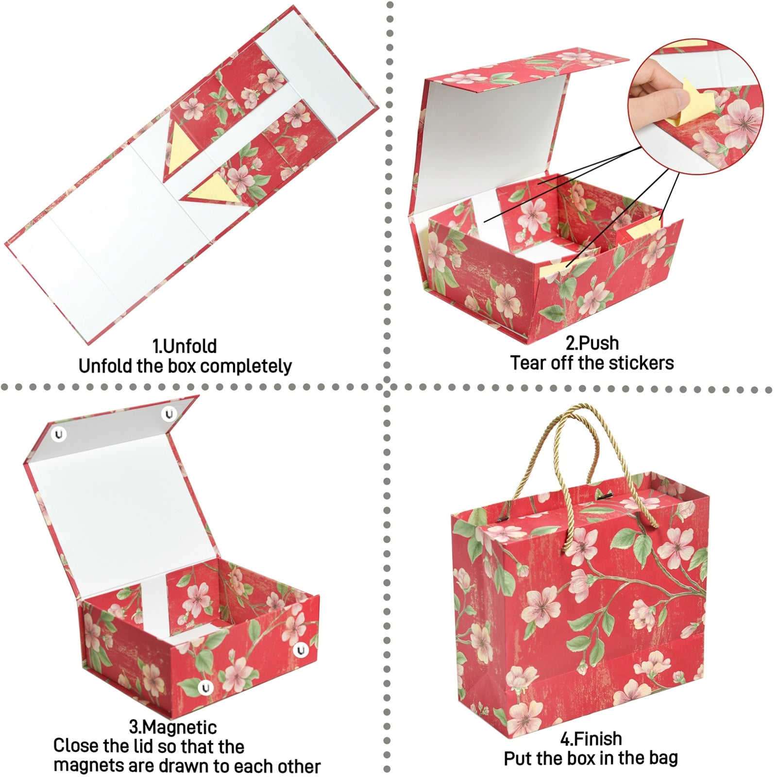 Luxurious Gift Box 9.8"x7.9"x4" Magnetic Closure Rectangle Collapsible Box for Christmas,Valentine's Day and Anniversaries
