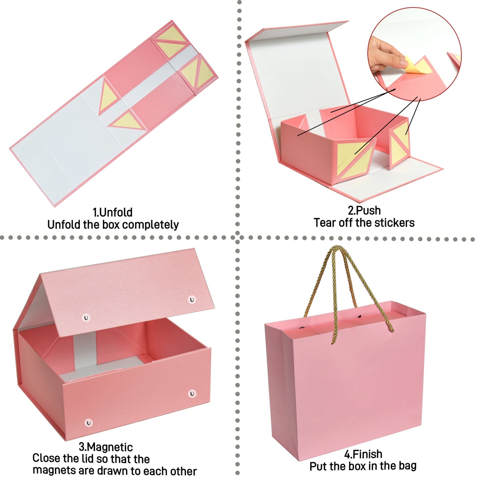Luxury Gift Box with Lid Magnetic Closure Rectangle Collapsible for Christmas, Halloween, Birthday,Valentine's Day Gift Packging (Pink)