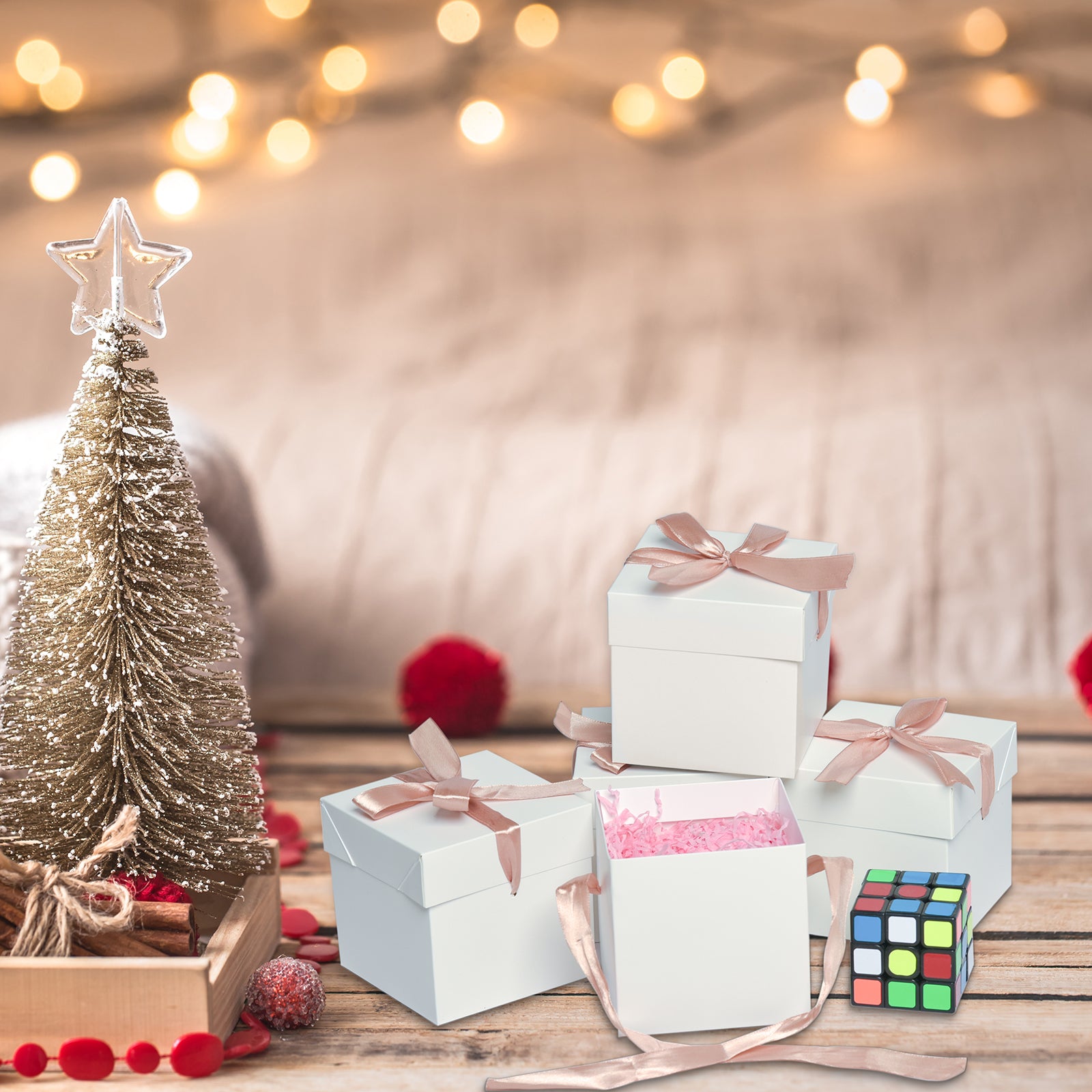 12 Pcs Squared Gift Boxes with Lids,White Gift Boxes for Birthdays Christmas,Mother's Day, Valentine's Day (White, 6x6x6 Inch)