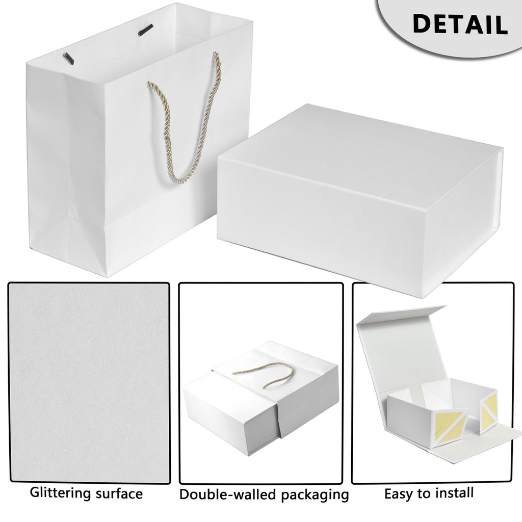 Luxury Gift Box with Lid Magnetic Closure Rectangle Collapsible for Christmas, Halloween, Birthday,Valentine's Day Gift Packging (White)