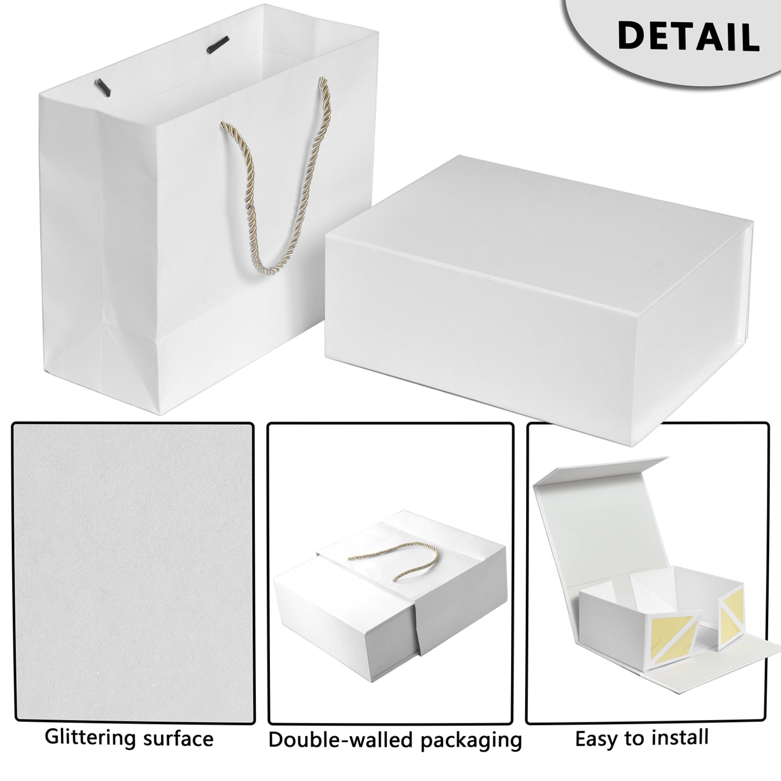 Luxury Gift Box with Lid Magnetic Closure Rectangle Collapsible for Christmas, Halloween, Birthday,Valentine's Day Gift Packging (White)