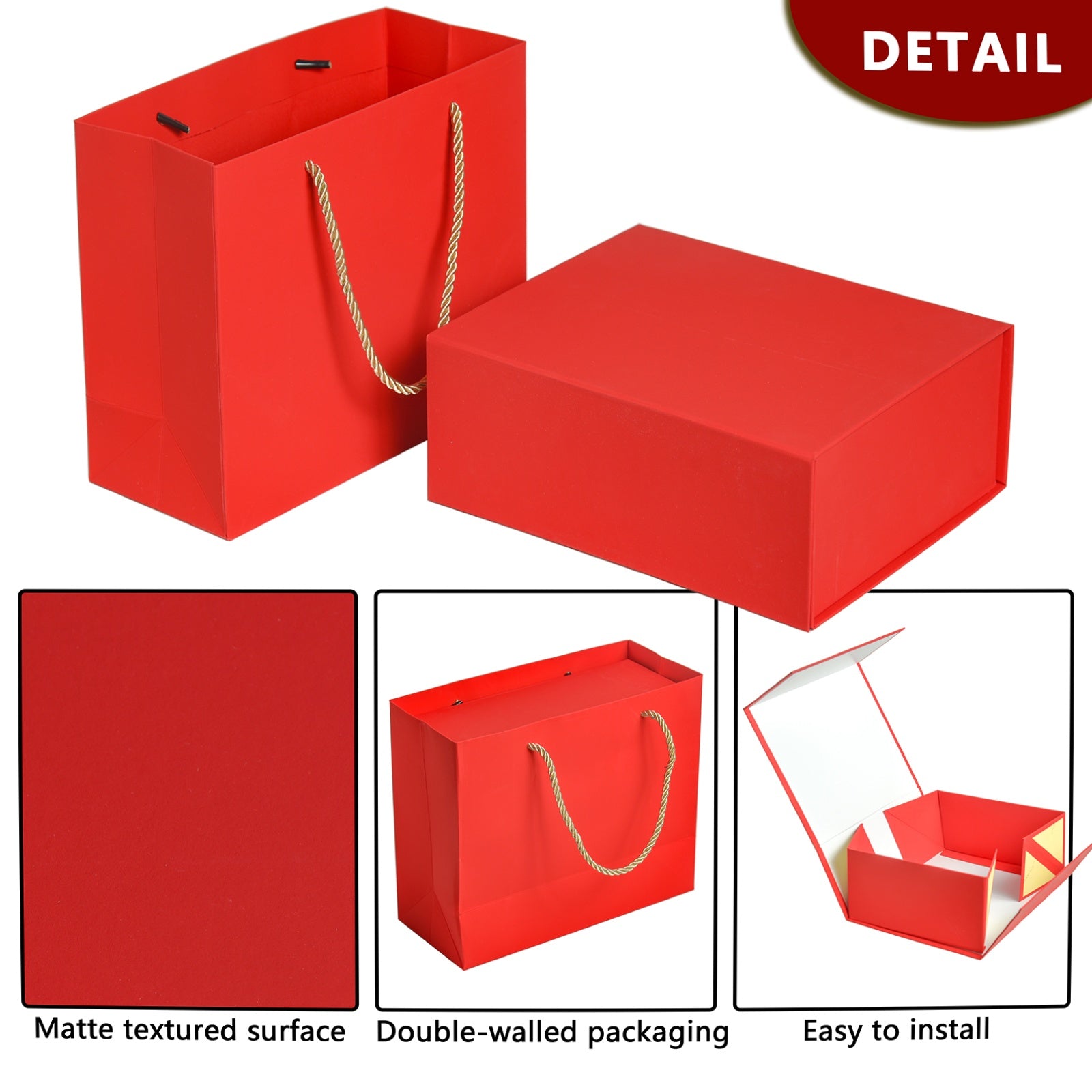 Luxury Gift Box with Lids Magnetic Closure Rectangle Collapsible for Christmas, Halloween, Birthday,Valentine's Day Gift Packging (Red)