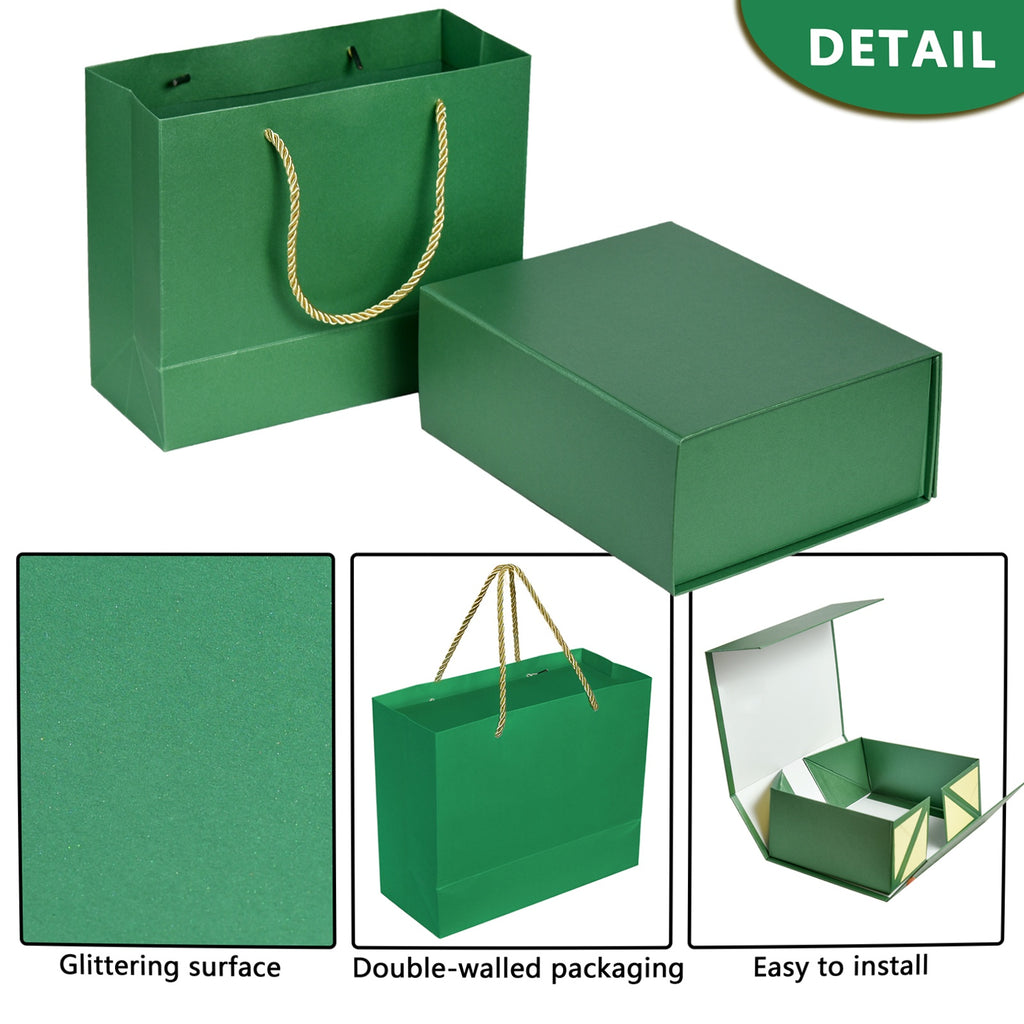 Luxury Gift Box with Lid,Magnetic Closure Rectangle Collapsible for Christmas, Halloween, Birthday,Valentine's Day Gift Packging(Green)H