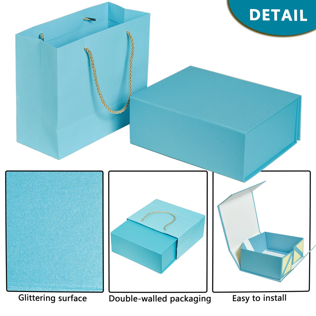 Luxury Gift Box with Lids Magnetic Closure Rectangle Collapsible for Christmas, Halloween, Birthday,Valentine's Day Gift Packging (Blue)