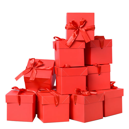 12 Pack Gift Boxes with Lids, Gift Boxes for Presents, flower boxes for arrangements,Wedding, Birthday, Party Favor (Red, 4”×4”×4”)