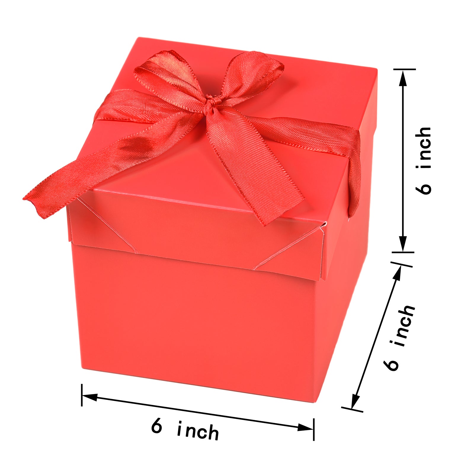 12 Pcs Squared Gift Boxes with Lids,Red Kraft Gift Boxes for Birthday, Christmas,Anniversary，Valentine's Day (Red, 6”×6”×6”)