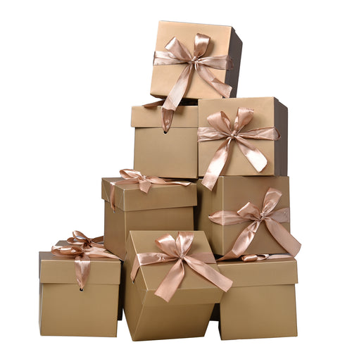 12 Pack Gift Boxes with Lids,Nested Squared Boxes with Lids for Fathers Day, Graduations, Weddings, Birthdays and Christmas,Christmas Gift Box, New Year Gift Box(Gold, 4”×4”×4”)