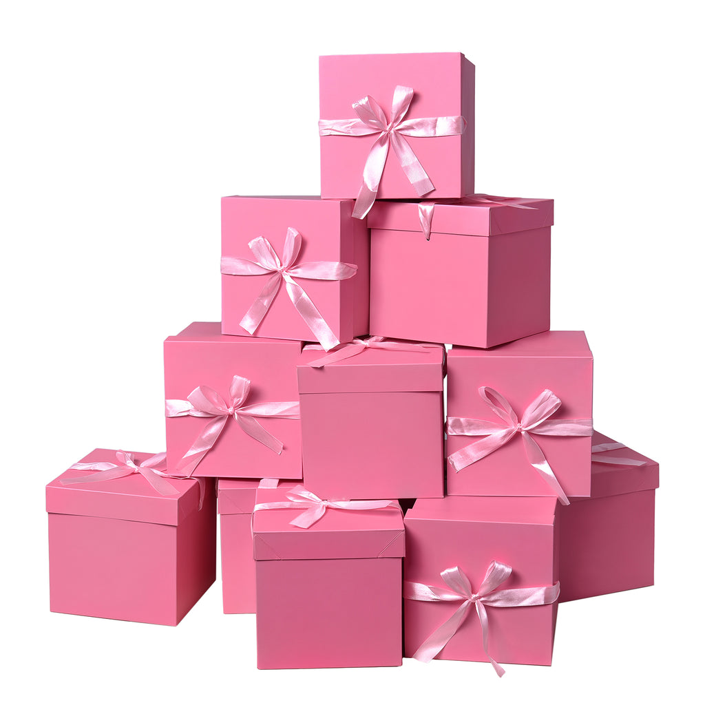 12 Pcs Squared Gift Box with Lids,Pink Boxes for Present Birthday Wedding Valentines Christmas & Party,Gift Box(Pink, 6”×6”×6”)