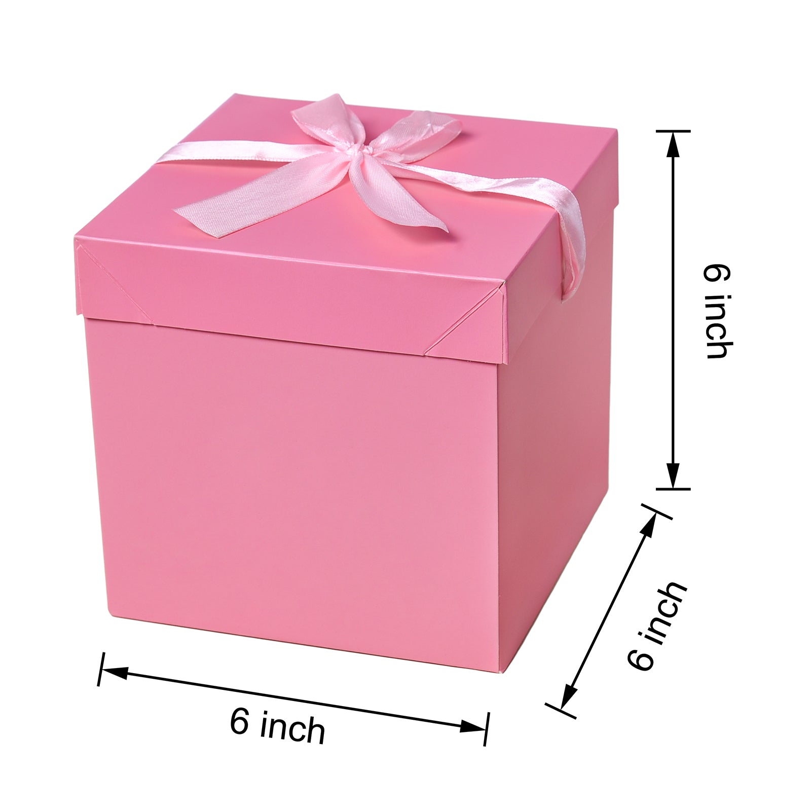 12 Pcs Squared Gift Box with Lids,Pink Boxes for Present Birthday Wedding Valentines Christmas & Party,Gift Box(Pink, 6”×6”×6”)