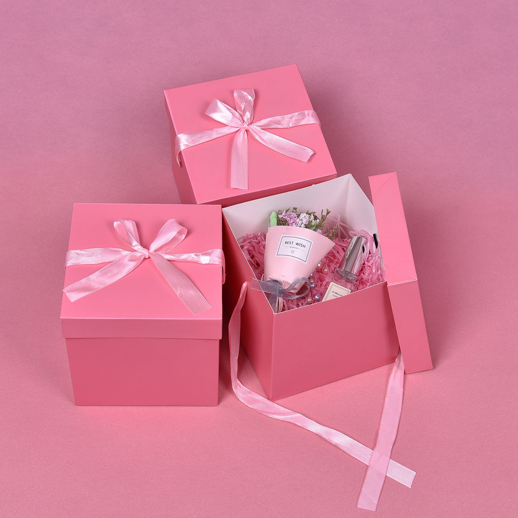 12 Pcs Squared Gift Box with Lids,Pink Boxes for Present Birthday Wedding Valentines Christmas & Party,Gift Box(Pink, 6”×6”×6”)