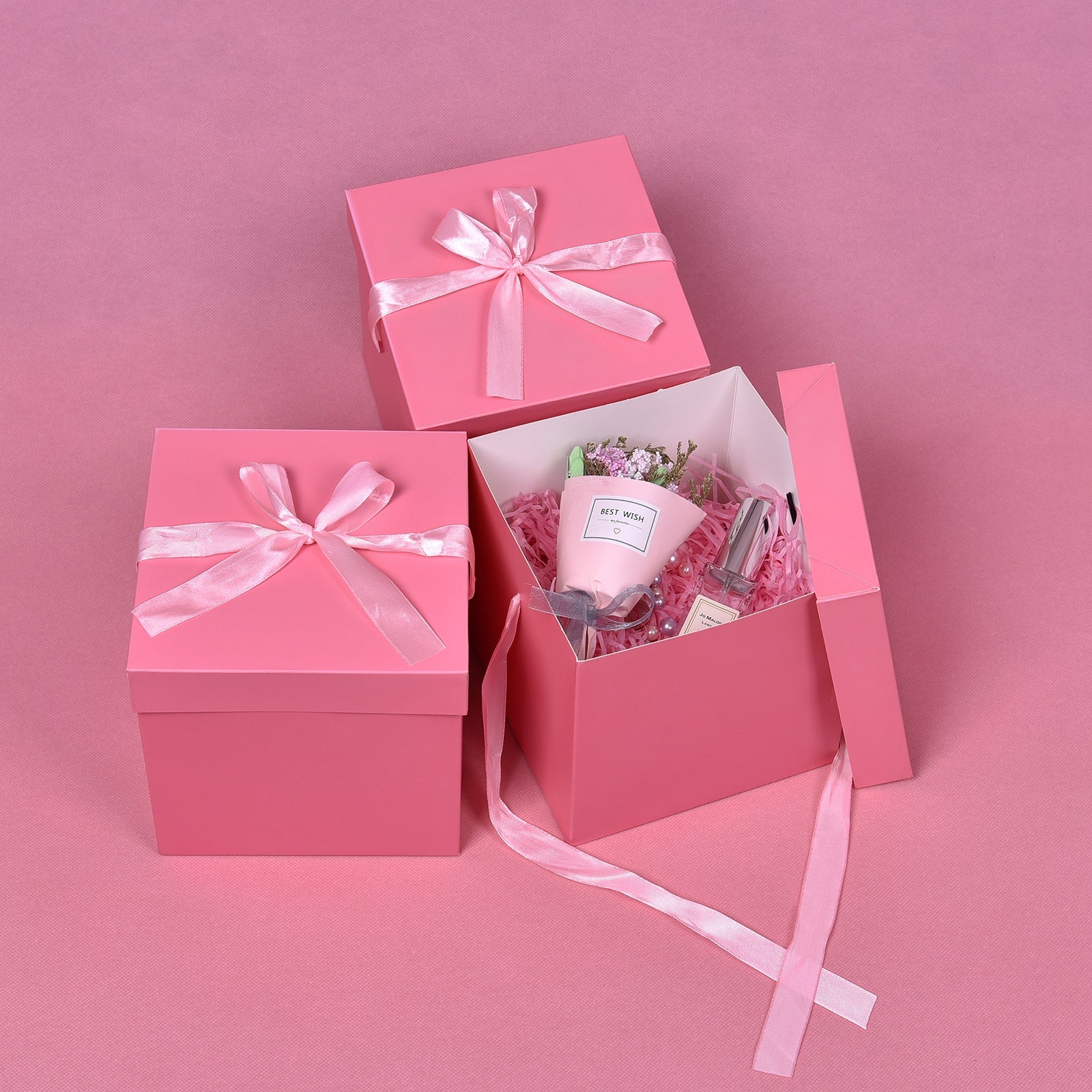 12 Pcs Squared Gift Box with Lids,Pink Boxes for Present Birthday Wedding Valentines Christmas & Party,Gift Box(Pink, 6”×6”×6”)
