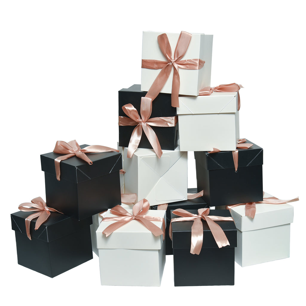 6 Pcs White &6 Pcs Black Gift Boxes with Lids and ribbons, Small Gift Boxes for Christmas Gift Box, New Year Gift Box (Black & White, 6x6x6 Inch)